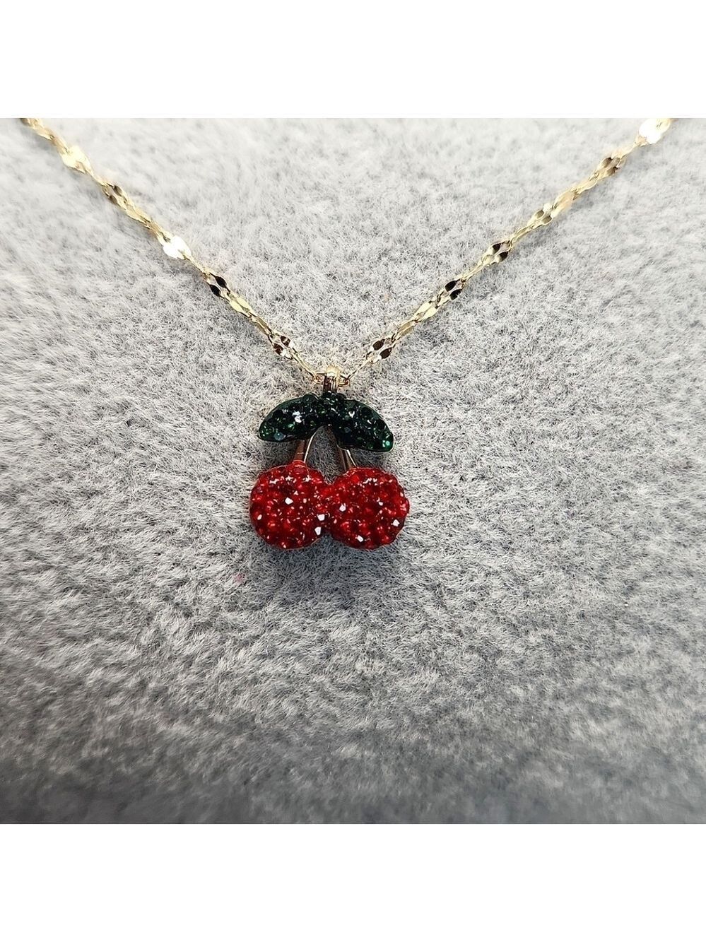 18k Gold Plated Stainless Steel Rhinestone Double Cherry Pendant Necklace